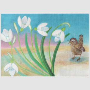 Herden des Frühlings - Wren-Vogel und Schneeröcke Seidenpapier