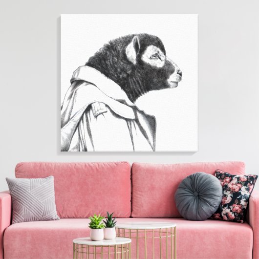 Herdwick Lamb in Trench Coat (Schnee) Leinwanddruck (Insitu (Wohnzimmer))