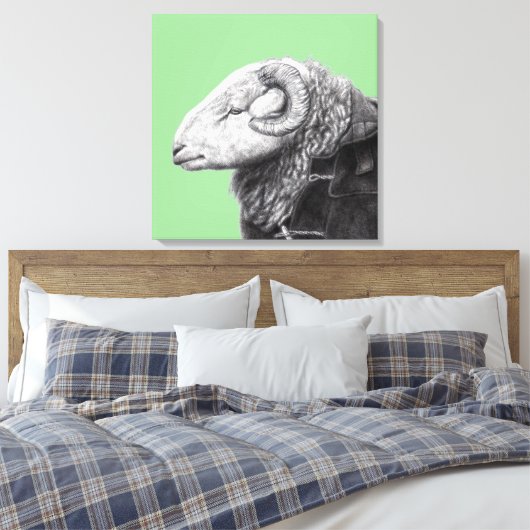 Herdwick Ram in Duffel Coat (Moegi) Leinwanddruck (Insitu (Schlafzimmer))