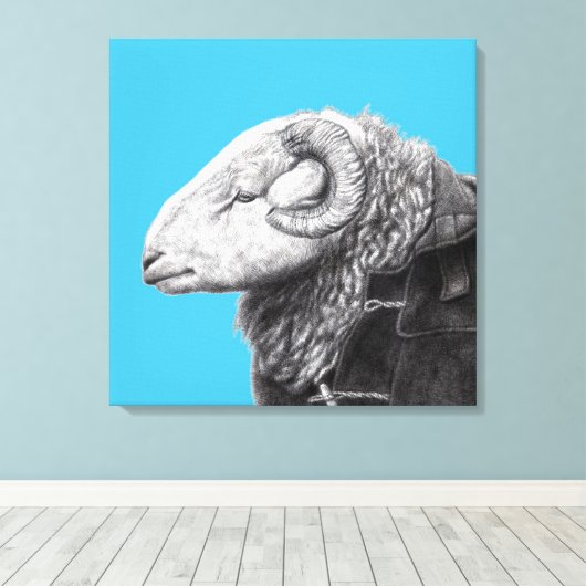 Herdwick Ram in Duffel Coat (Old School Blue) Leinwanddruck (Insitu (Holzboden))