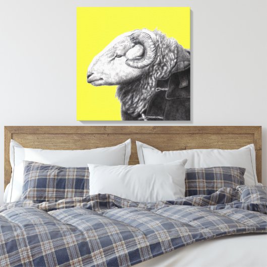Herdwick Ram in Duffel Coat (Retro Yellow) Leinwanddruck (Insitu (Schlafzimmer))