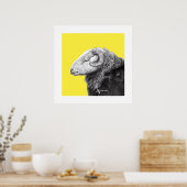 Herdwick Ram in Duffel Coat (Retro Yellow) Poster (Küche)