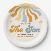 Here come the son - Funny Retro Style  Baby Shower Pappteller (Vorderseite)