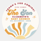 Here come the son - Funny Retro Style  Baby Shower Runder Aufkleber (Vorderseite)