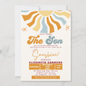 Here come the son - Retro Sun Baby Shower Einladung (Vorderseite)