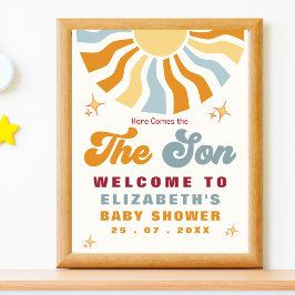 Here come the son - Retro Sun Baby Shower Poster