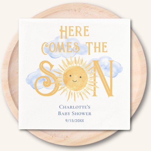 Here Come The Son Sunshine Baby Shower Serviette