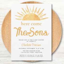 Here Come The Sons Twin Boy's Baby Shower Einladung