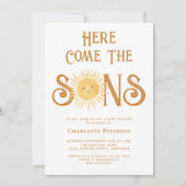 Here Come The Sons Twin Boys Baby Shower Einladung (Vorderseite)