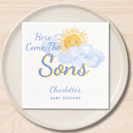 Here Come The Sons Twin Boys' Baby Shower Serviette