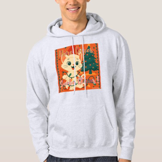 Here Comes Santa Claws! Funny Santa Cat Hoodie (Vorderseite)