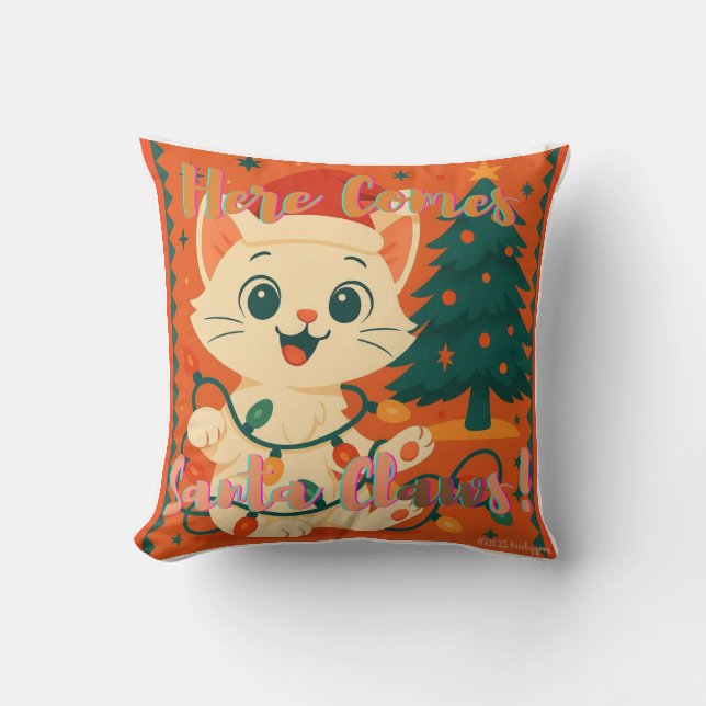 Here comes Santa Claws! Funny Santa Cat Kissen (Vorderseite)