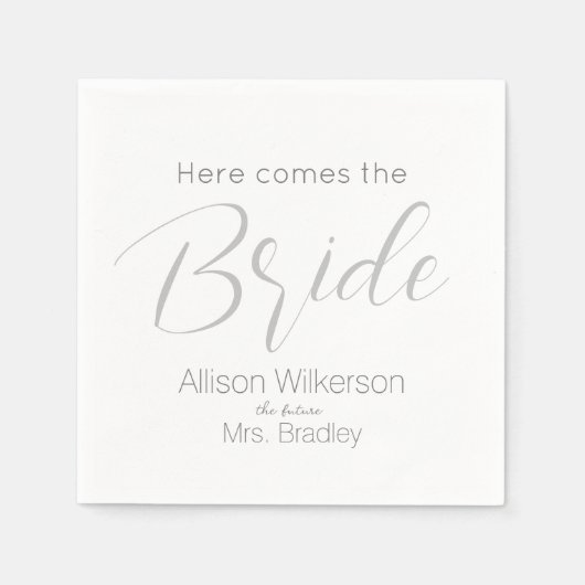 Here Comes the Bride Script Brautparty Serviette (Vorderseite)