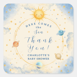 Here Comes the Son Baby Boy Shower Quadrat Quadratischer Aufkleber