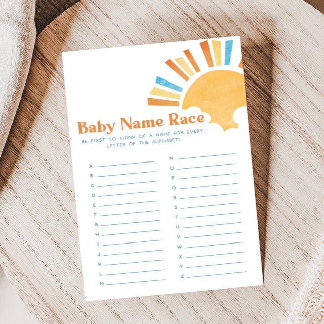 Here Comes the Son Baby Shower Baby Name Race Game (Here Comes the Sun Baby Shower Game)