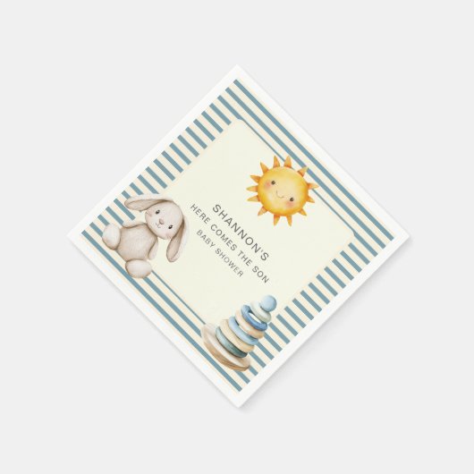 Here Comes the Son Baby Shower Napkins Blue Stripe Serviette (Ecke)