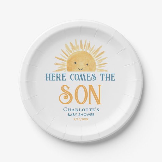 Here Comes The Son Baby Shower Pappteller (Vorderseite)
