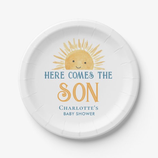 Here Comes The Son Baby Shower Pappteller (Vorderseite)