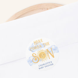 Here Comes The Son Baby Shower Runder Aufkleber