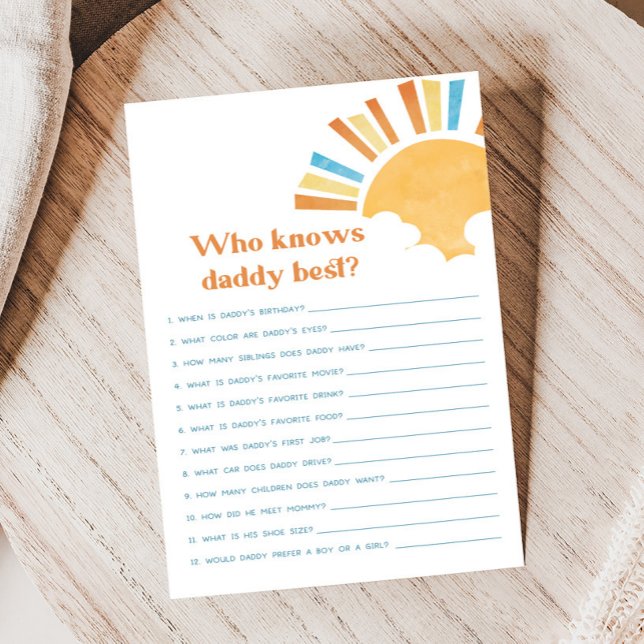 Here Comes the Son Baby Shower Wer kennt Daddy Spi (Here Comes the Sun Baby Shower Game)