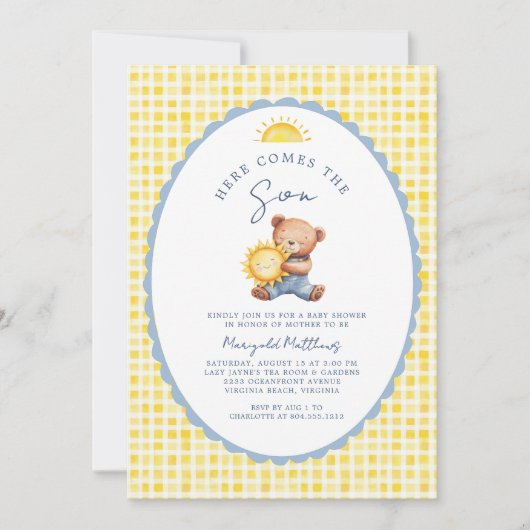 Here Comes the Son Bear Baby Shower Invitation  Einladung (Vorderseite)