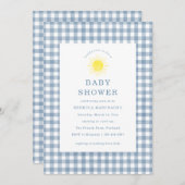 Here Comes The Son Blue Gingham Baby Shower Einladung (Vorne/Hinten)
