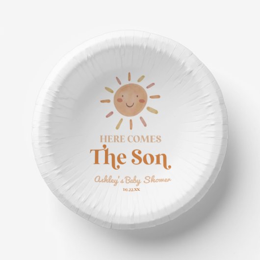 Here Comes The Son Boho Bohemian Retro Baby Shower Pappteller (Vorderseite)