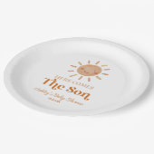 Here Comes The Son Boho Bohemian Retro Baby Shower Pappteller (Schrägansicht)