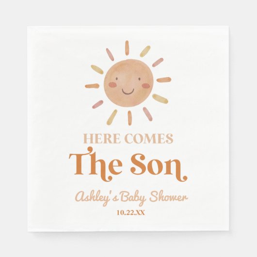 Here Comes The Son Boho Bohemian Retro Baby Shower Serviette (Vorderseite)