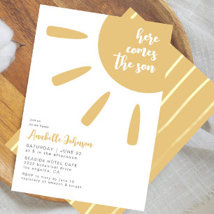 Here Comes The Son Boho Minimal Baby Shower Einladung