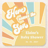 Here comes the son boho retro baby shower  rechteckiger pappuntersetzer (Vorderseite)