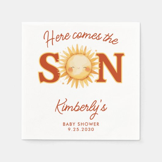 Here Comes The Son Boho Sunshine Cute Baby Shower Serviette (Vorderseite)