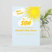 Here Comes The Son Boy Baby Shower Dankeskarte (Stehend Vorderseite)