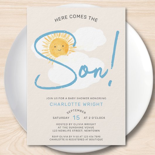 Here Comes The Son Boy Baby Shower Einladung