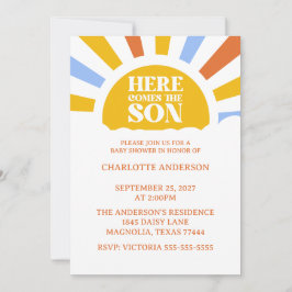 Here Comes The Son Boy Baby Shower Einladung
