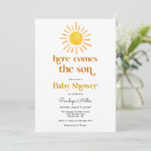 Here Comes the Son Boy Baby Shower Invitation Einladung (Stehend Vorderseite)