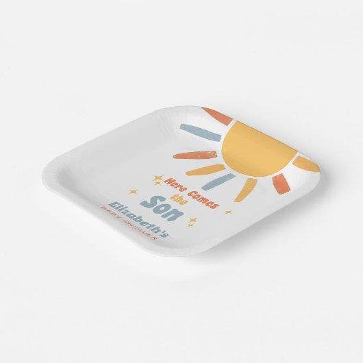 Here Comes The Son Boy Baby Shower Pappteller (Gewinkelt)