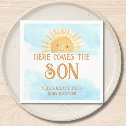 Here Comes The Son Boy Baby Shower Serviette