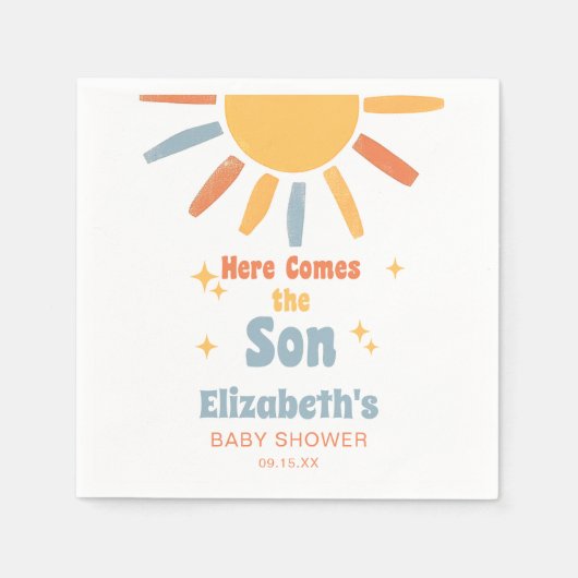 Here Comes The Son Boy Baby Shower Serviette (Vorderseite)