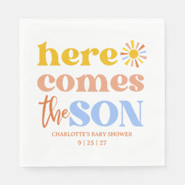Here Comes The Son Boy Baby Shower Serviette