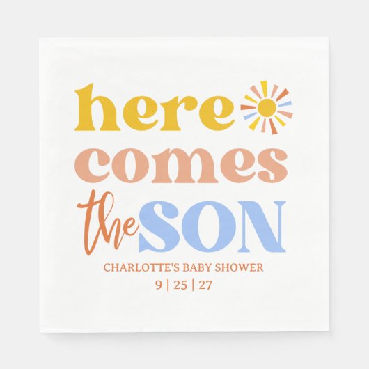 Here Comes The Son Boy Baby Shower Serviette (Vorderseite)