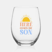 Here Comes The Son Boy Baby Shower Weinglas Ohne Stiel (Rückseite)