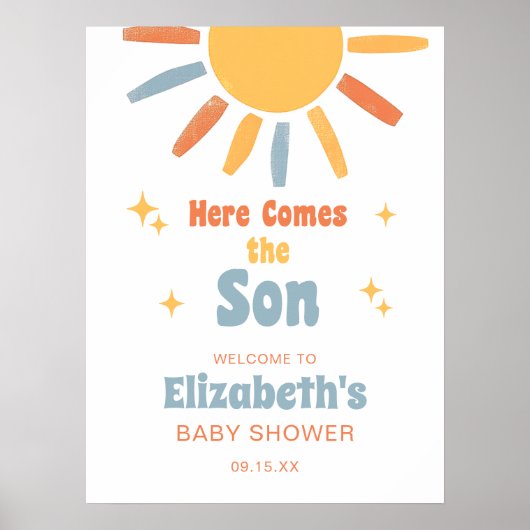 Here Comes The Son Boy Baby Shower Welcome Sign Poster (Vorne)