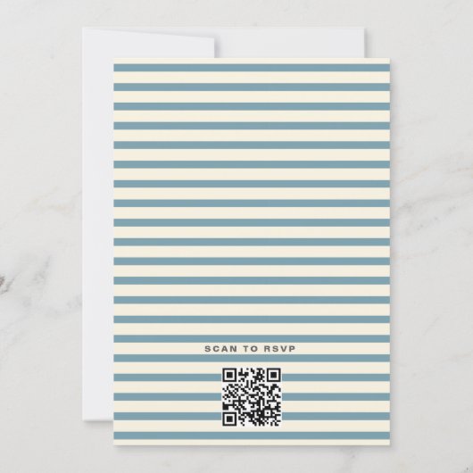 Here comes the son QR code stripes baby shower Einladung (Rückseite)