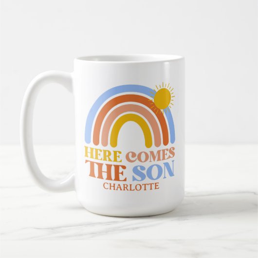 Here Comes The Son Regenbogenjunge Baby Shower Kaffeetasse (Links)
