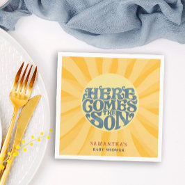Here Comes the Son Retro Baby Shower Serviette
