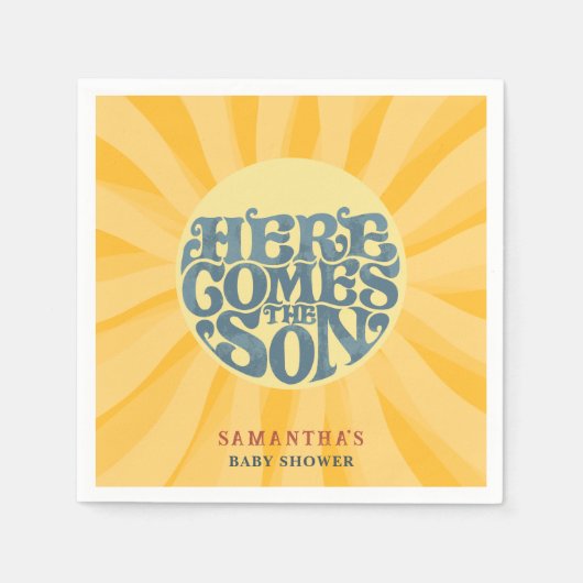Here Comes the Son Retro Baby Shower Serviette (Vorderseite)