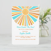 Here Comes The Son, Retro Boho Rainbow Einladung (Stehend Vorderseite)