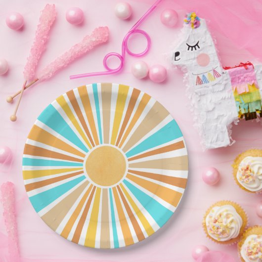 Here Comes The Son, Retro Boho Rainbow Round Pappteller (Party)