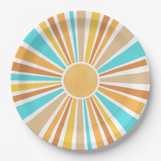 Here Comes The Son, Retro Boho Rainbow Round Pappteller (Vorderseite)